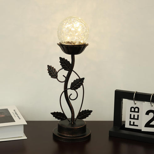 Bulb NEEDOMO Led Table Lamp Bedside Nightstand Lamps, Crackle Glass Ball Led with Bronze Metal Leaf Desk Lamp,Vintage