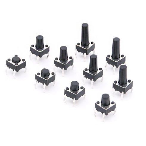 Hilitchi 200-Pcs Tactile Push Button Switch Micro Momentary Tact Assortment Kit, 6 x 6mm, 10 Value / 4 Pins