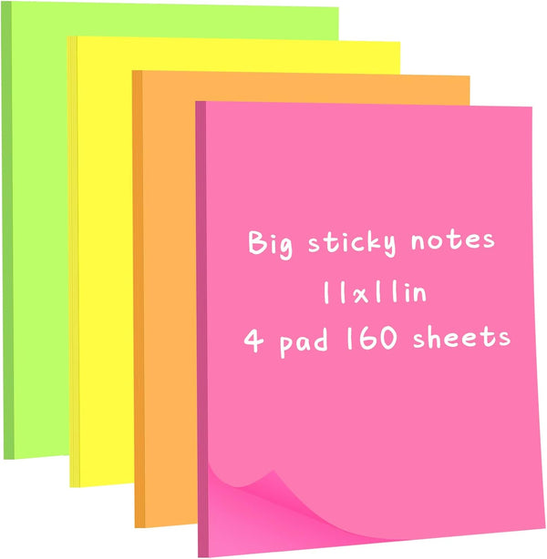 Harloon Big Sticky Notes, 11 x 11 Inch Jumbo Sticky Notes, 40 Sheets/Pad, Bright Colors, 4 Pad