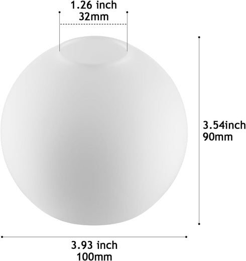 WEIYOUDJ 3.93 Inch E14 1.26 Inch White Glass Globe Shade Fixture Replacement, Diameter, Base Fitter, double hole Glass