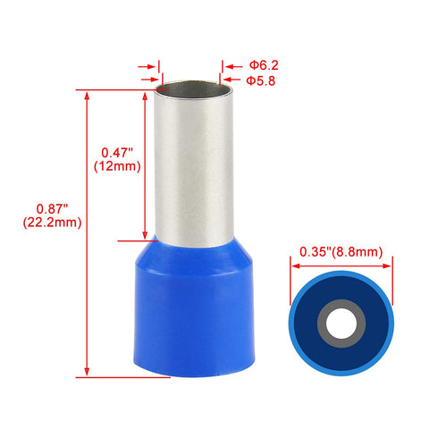 Baomain AWG 6/16.0mm² Wire Copper Crimp Connector, Insulated Ferrule Pin Cord End Terminal, Pack of 100, Blue