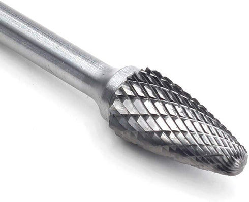 SF-5 Tungsten Carbide Burr Tree Shape Radius End Double Cut Rotary Burr File, 1/2” Cutter Dia X 1” Cutter Length
