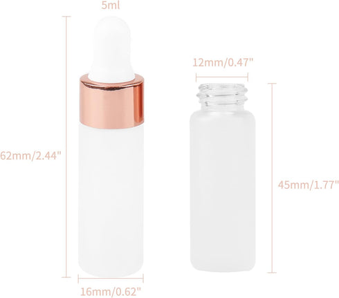 5ml Frosted Glass Dropper Bottles, 1/6Oz Rose Gold with Glass Eye Dropper & 2 Funnels