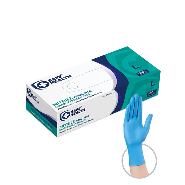 Safe Health Nitrile Exam Disposable Gloves, Latex Free, Powder Free, Box of 100, Large