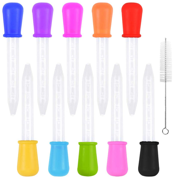 10 Pcs Liquid Droppers Pipettes with 1 Cleaning Brush, 5ML Silicone and Plastic Eyedropper for Crafts