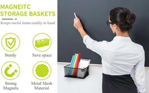 Magnetic Locker Organizer Pack of 3, Wire Mesh Storage Basket, Strong Magnet Holder for Dry Erase Markers