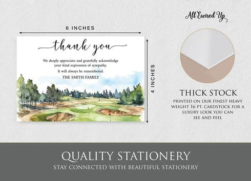 All Ewired Up Golf Course Funeral Thank You Cards Bunker & Fairway Design, Personalized Sympathy Thank You Notes