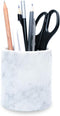 Natural Marble Pencil Pen Holder Stand for Desk, Makeup Brush Cup, Durable Office & Home Organizer, White