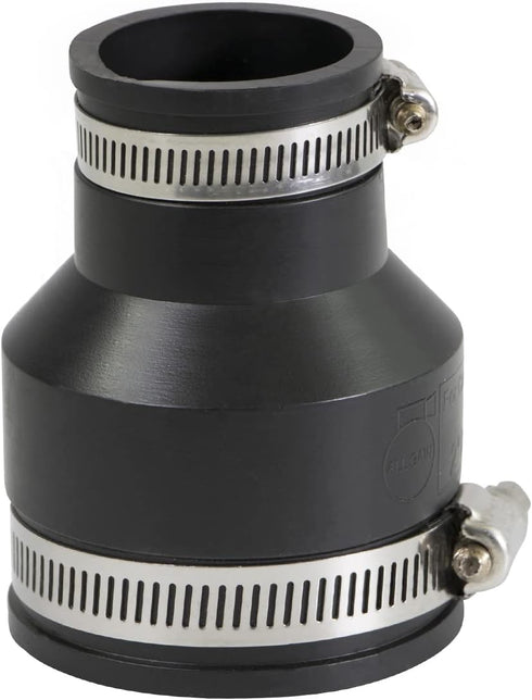 6I55 Flexible PVC Reducing Coupling, 3.5" x 2.4" Inner Diameter, Black with Stainless Steel Clamps