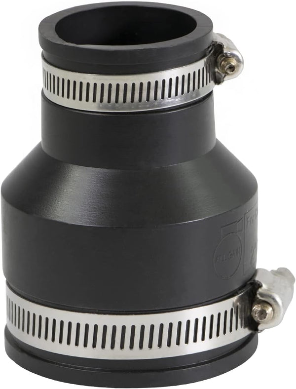 6I55 Flexible PVC Reducing Coupling, 3.5" x 2.4" Inner Diameter, Black with Stainless Steel Clamps