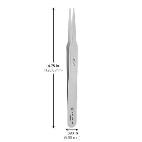 Excelta Ultra-Precision Tweezers, Professional Straight Tapered Flat Point, 4.75" Length, 0.059” Wide, Anti-Magnetic