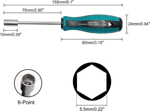 Utoolmart Socket Wrench Screwdriver, 5.5mm Non-Magnetic Tip Hex Nut Driver, Socket Driver Hex Nut Key Wrench Screwdriver, with 75mm Cr-V Steel Round Shaft, Screwdriver Nutdriver Hand Tool by Utoolmart