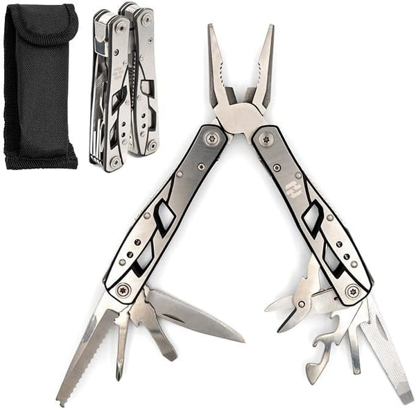 Multitool Plier - 12 In 1 Stainless Steel Pocket Multi Tool with Durable Sheath for Camping, Survival Gear by