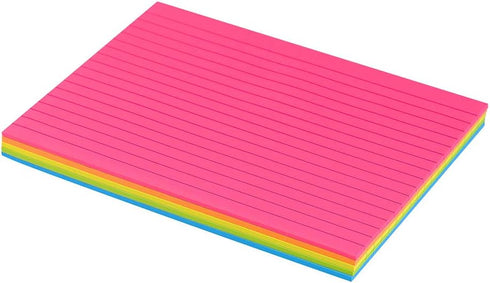 Lined Sticky Notes 6X8 in, Bright Ruled Post Stickies, Colorful Memo Pads with Strong Adhesive, 5 Pads/Pack, 28