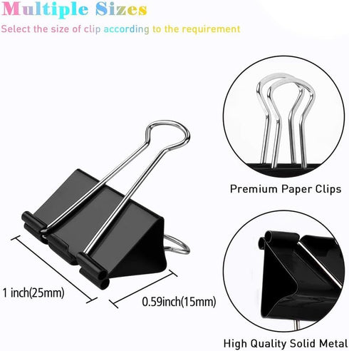 Black Binder Clips, 144 Pack, 1 Inch, Standard 25mm Clamps, Black, Medium Clips, Medium Binder Paper Clips, Medium Size, Medium Paper Clips, Office Clips