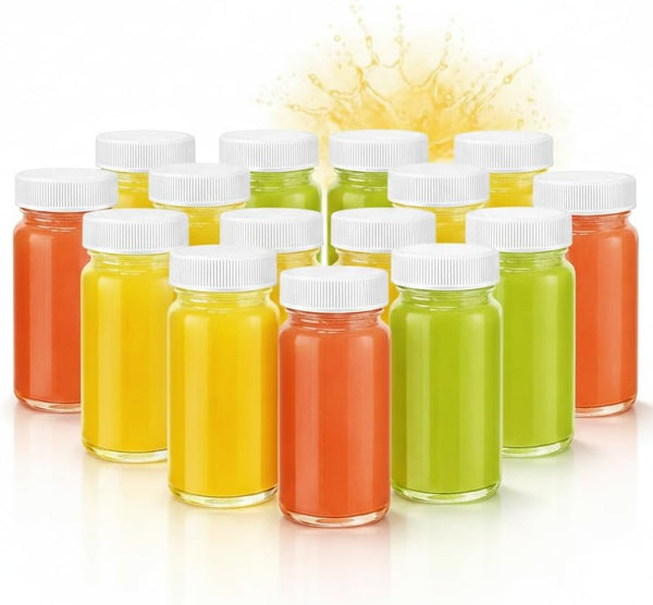 Juice Shot Bottles with Caps - Wide Mouth for Juicing, Beverage Storage,
