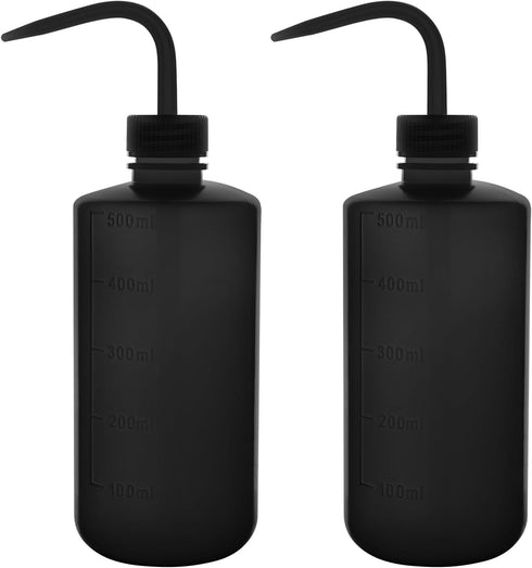 stonylab LDPE Chemical Wash Bottle, 500 ml (16 oz) 2-Pack Black Plastic Squeeze Lab Rinse Bottle with Scale Labels