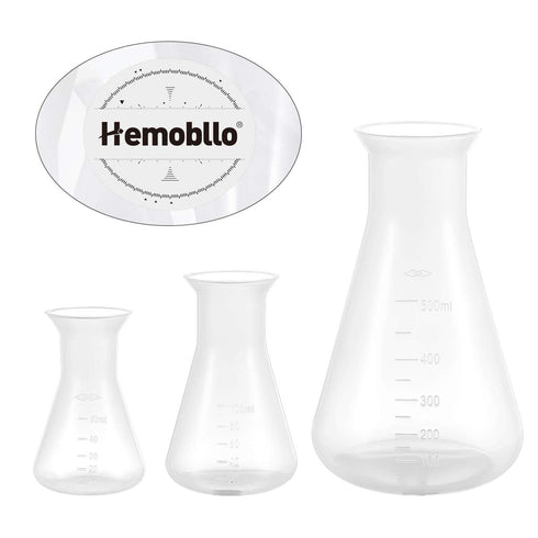 Hemobllo Plastic Erlenmeyer Flask Set - 3 Pcs Graduated Scientific Flasks (50ml+100ml+500ml)