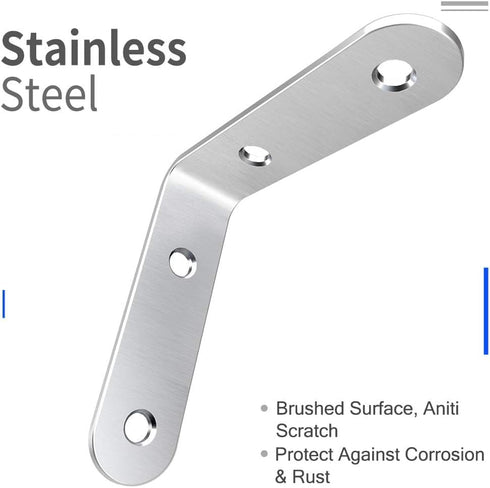 20 Sets, 90 50mm 50mm, 2 Inch LuckIn Pcs L Bracket Stainless Steel Corner Brace Degree Right Angle Shelf Brackets