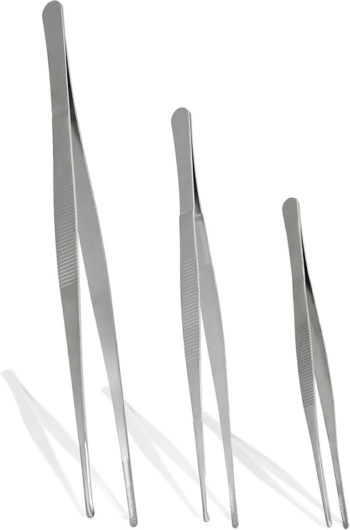 3Pcs Stainless Steel Tweezer Set, Long Precision Tweezers with Serrated Tips for Cooking and Repairing
