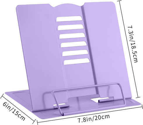 MSDADA Adjustable Metal Book Stand: Portable Cookbook Holder for Recipes, Textbooks, and Documents (Purple)