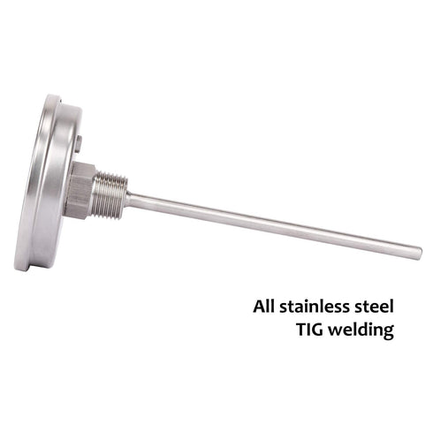Measureman Fully Stainless Steel Pot, Kettle with Bimetal Dial Thermometer, 3" Dial, 0-250 deg F, Adjustable, 1/2" NPT
