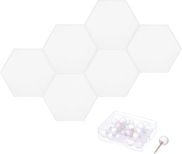 PATIKIL 6 Packs Felt Bulletin Board, 12"x10" Self Adhesive Hexagon Tiles for Sound Proofing Wall Panels, White