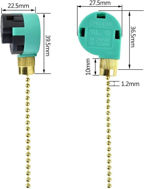 ZE-268S6 Fan Switch, Zing Ear 3 Speed Pull Chain Control Switch, 4 Wire Replacement for Hunter Ceiling Fan