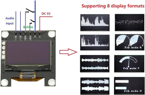 GODIYMODULES 0.96" OLED Music Spectrum Display Analyzer Stereo Audio Amplifier Level Indicator Rhythm VU Module,VU