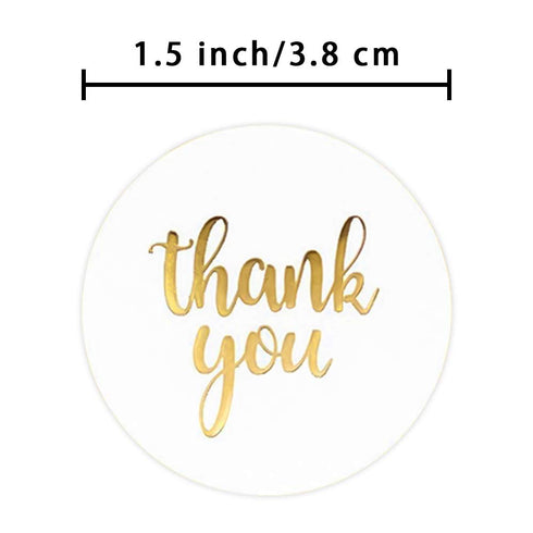 Thank You Label Sticker - 1.5" Round, 500 Labels per Roll for Birthday, Wedding, Gift, Bridal Shower (White/Gold)