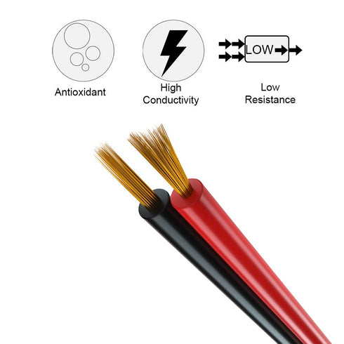 BTF-LIGHTING 32.8ft/10m 2 Pin 20AWG LED Strip Light Ribbon Electrical Extension Cable Wire, Red Black