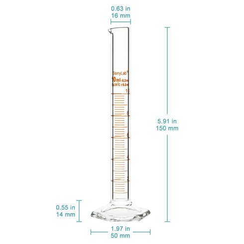 stonylab Graduated Cylinder, 2-Pack B Grade Borosilicate Glass Cylinder with Stable Hexagonal Base, 10 ml