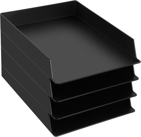 Wenqik 4 Pcs Stackable Paper Trays, Rectangular Plastic Desk Tray Holder, Document File Organizer for Office Classroom,