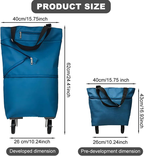 Londehuhai 360 Collapsible Shopping Cart with Swivel Wheels, Reusable Foldable Tote Grocery Cart for Travel Camping