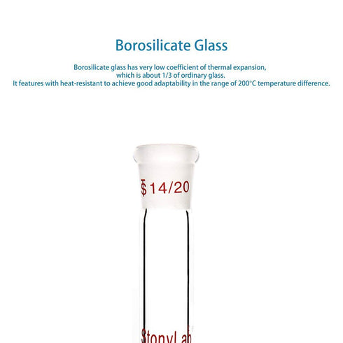 stonylab Glass Connecting Adapter, Borosilicate Glass 90mm for Two 14/20 Ground Outer Standard Taper Joints Lab Supply