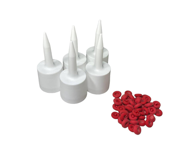 TubeANew Caulk Tube Saver, 1 Pack with 5 Pieces and 50 Red Caulk Caps for Repairing Dried or Clogged Tubes