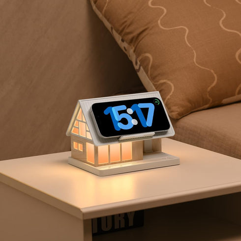 SMARTERIOR 15W 3-Level Dimmable Night Light,House-Shaped Nightstand Light with Wireless Charger and White Noise