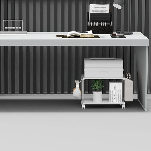 VEDECASA 2 Tier Modern White Wooden Under Desk Printer Stand with Storage Bag for Home Office