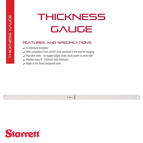 Starrett Tempered Steel Thickness Gage or Feeler Stock with Rounded Ends - Ideal for Carpenters and Home Improvement - .10mm Thickness, 30cm Length - 667M-10