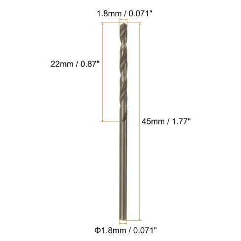 10pcs Cobalt Jobber Drill Bits 1.8mm / 0.071" M35 High Speed Steel HSS Twist Drilling Bit Tool for Stainless Steel Copper Wood Plastic and Other Hard Materials
