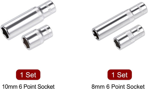 uxcell 1/4-inch Drive Socket Set, 8mm & 10mm Deep and Shallow 6-Point CR-V Steel
