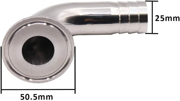 DERNORD 1.5" Tri Clamp 90 Degree Elbow Hose Barb Pipe Fitting (50.5MM Ferrule) - Tube OD: 1"/25MM