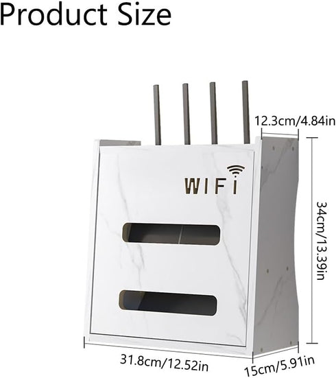 Haiansan Wooden Router Shelf Wall Mount WiFi Router Storage Box, Modem Rack Power Strip Cable Management Hider