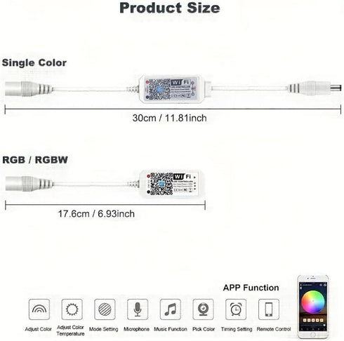 TOPXCDZ 12-24V 96W LED Smart WiFi Controller, Single Color LED Strip Lights WiFi Controller Compatible with Android