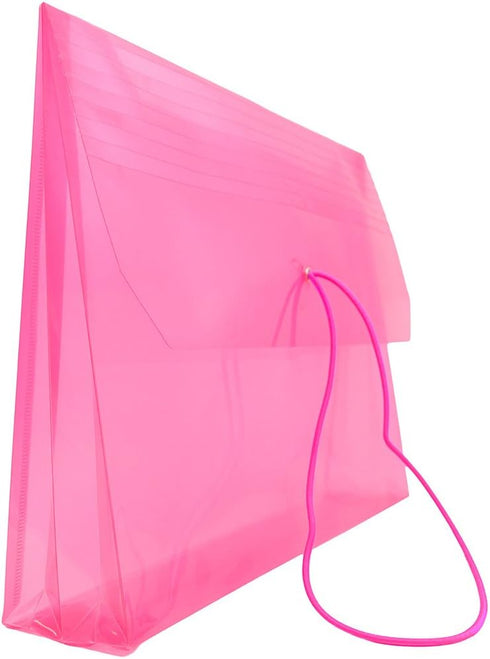 JAM PAPER Plastic Expansion Envelopes - Pink - Letter Booklet - 9 3/4 x 13 with 2.5 Inch Expansion - 12/Pack