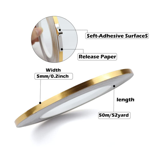 Gold Duct Tape, Metallic Mylar Film Tape, 1/5 Inch X 164 Ft, Vinyl Pinstripe Tape for Detailing, Wall, Floor, Tile, Car