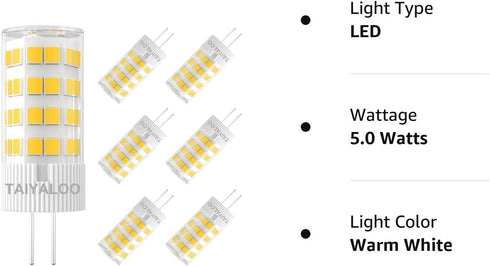G4 LED Bulb 12V AC/DC 5W Warm White 3000K Equivalent to 40W Halogen Bulb, T3 JC Type Bi-Pin Base for Outdoor Landscape