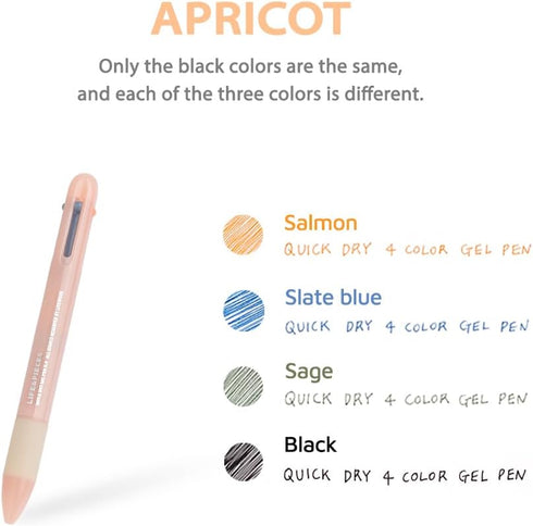 Korea Life&Pieces 0.4 mm 4 Color Quick Dry Gel Pen, Made in Korea, 1 Pcs 4 Colors Ball Pen (APRICOT)