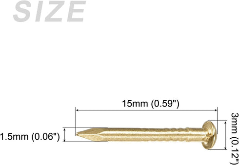 Small Nails (1.5x15mm) 50pcs, Brass Tiny Hardware Nails for Household Woodworking, Brass Tone