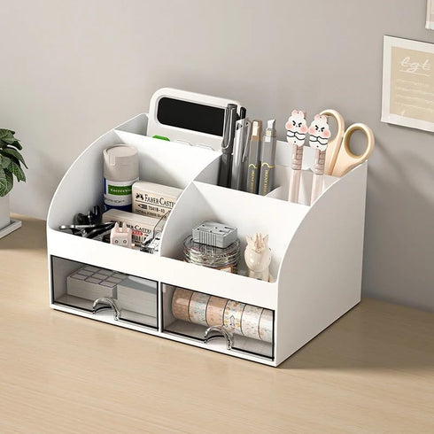LA Bear White Desktop Organizer with Drawers for Office, Versatile Aesthetic Desk Organizer for Pens and Stationary